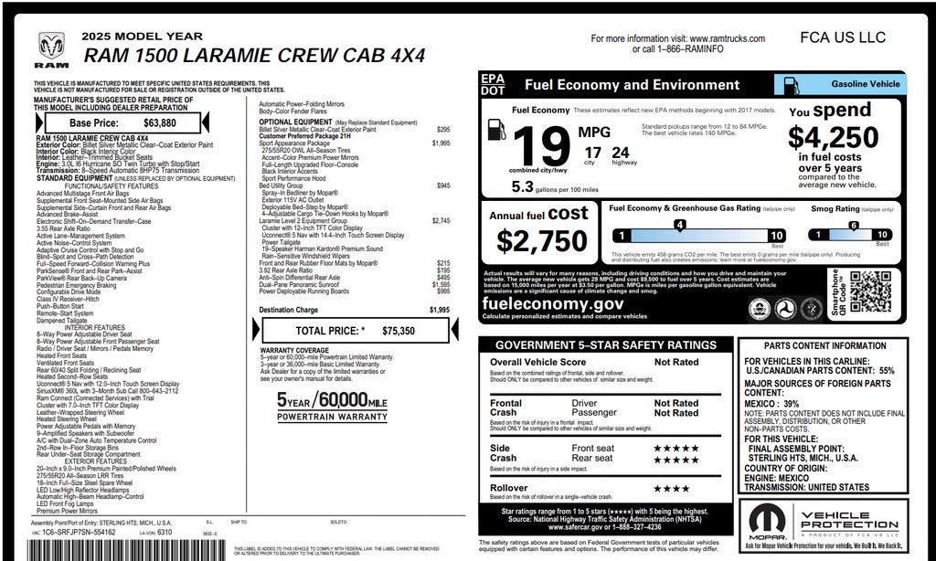 2025 RAM 1500 Laramie Crew Cab 4x4 5'7" Box