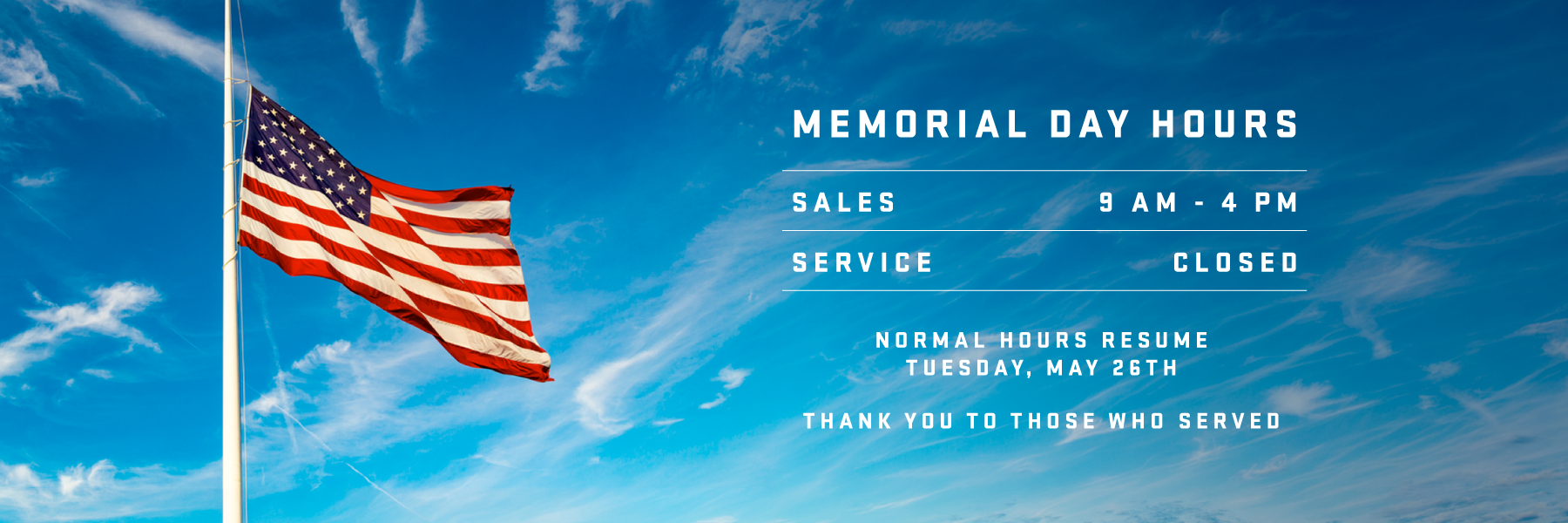 Memorial Day Hours